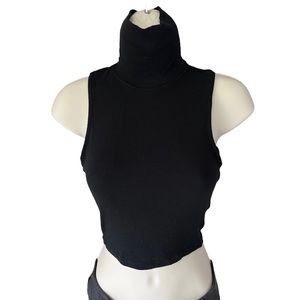 Black Ribbed Mock Neck Crop Top